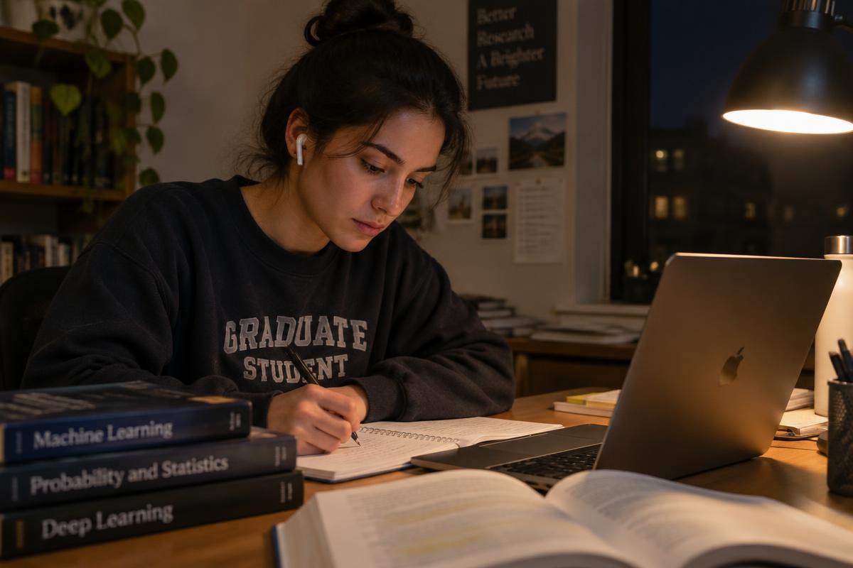 Lena's late-night study ritual.
